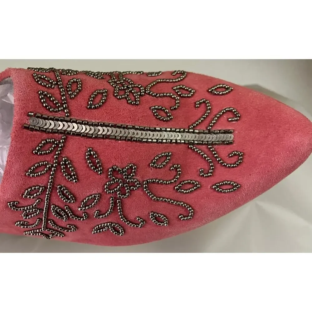 Laidback London Beaded Suede Mule Slides Pink Silver EU 37 US 6.5–7 - Picture 7 of 7